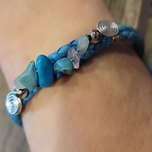 Turquoise/ Crystal Surf Girl Braided Bracelet/ EUC